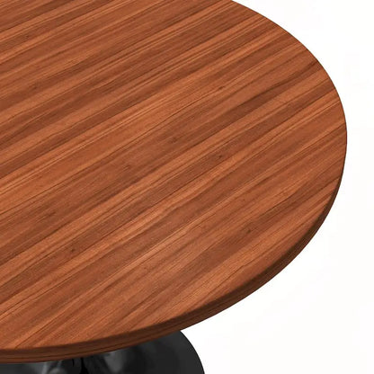 LeisureMod Verve 36  Round Dining Table with MDF Wood TableTop and Black Steel Base for Kitchen & Dining Room