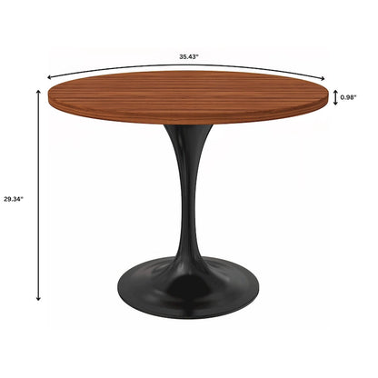 LeisureMod Verve 36  Round Dining Table with MDF Wood TableTop and Black Steel Base for Kitchen & Dining Room