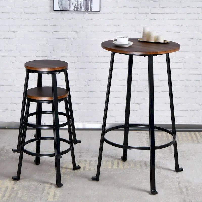 Modern Industrial 3-Piece Bistro Pub Metal Bar Table Set