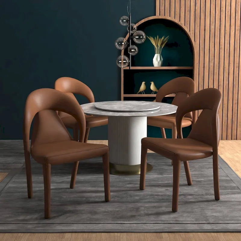 Solace Modern Dining Chair in Upholstered Leather with Steel Frame & Legs by LeisureMod