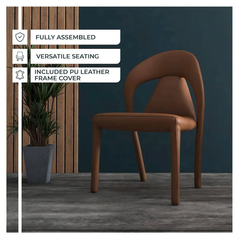 Solace Modern Dining Chair in Upholstered Leather with Steel Frame & Legs by LeisureMod