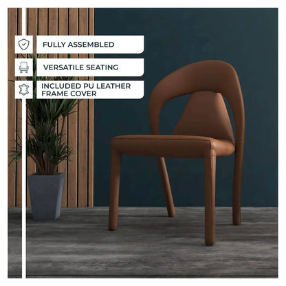 Solace Modern Dining Chair in Upholstered Leather with Steel Frame & Legs by LeisureMod