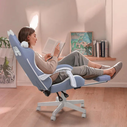 BOSSIN Gaming Chair with Cat Ears and Cat Paw Cushion Pillow,Cute Kawaii Reclining Computer Chair for Girl with Footrest