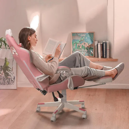 BOSSIN Gaming Chair with Cat Ears and Cat Paw Cushion Pillow,Cute Kawaii Reclining Computer Chair for Girl with Footrest