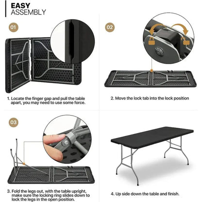 SUGIFT 6 ft Plastic Folding Table Portable Fold-in-Half Table