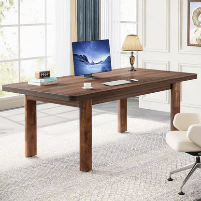 63  Large Office Computer Desk, Executive Desk with Solid Wood Legs