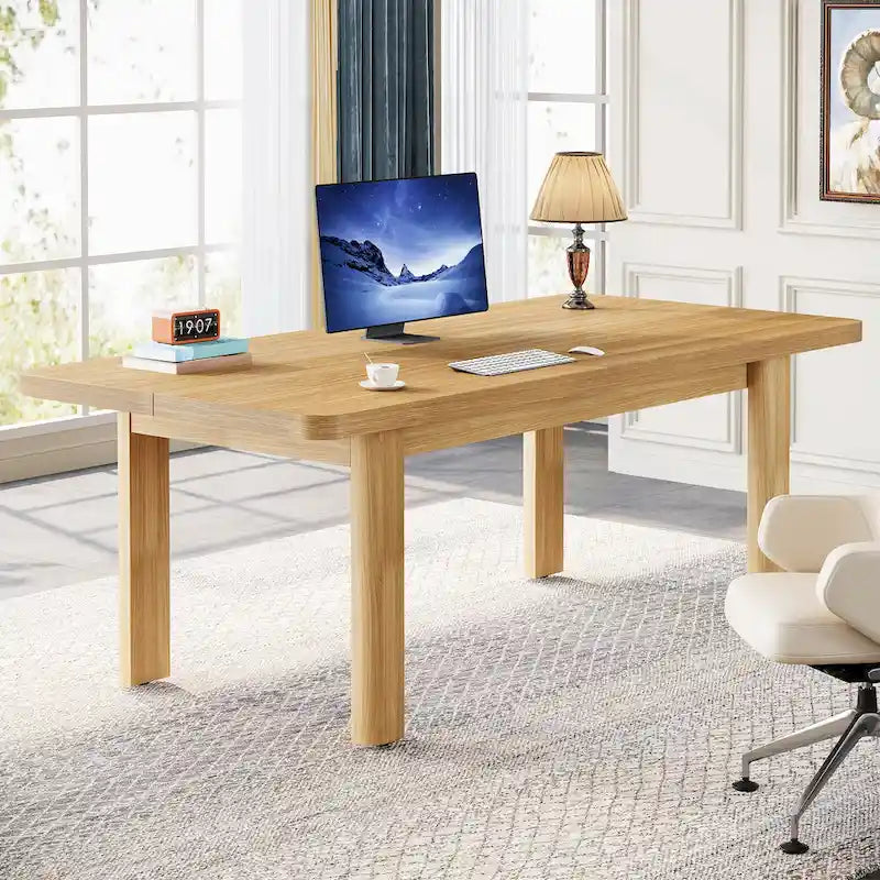 63  Large Office Computer Desk, Executive Desk with Solid Wood Legs