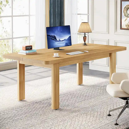63  Large Office Computer Desk, Executive Desk with Solid Wood Legs