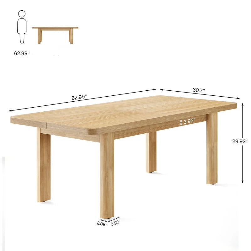 63  Large Office Computer Desk, Executive Desk with Solid Wood Legs