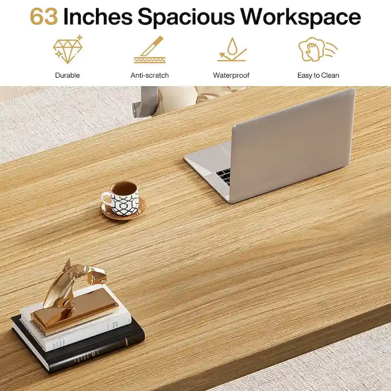 63  Large Office Computer Desk, Executive Desk with Solid Wood Legs