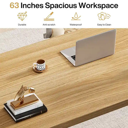 63  Large Office Computer Desk, Executive Desk with Solid Wood Legs
