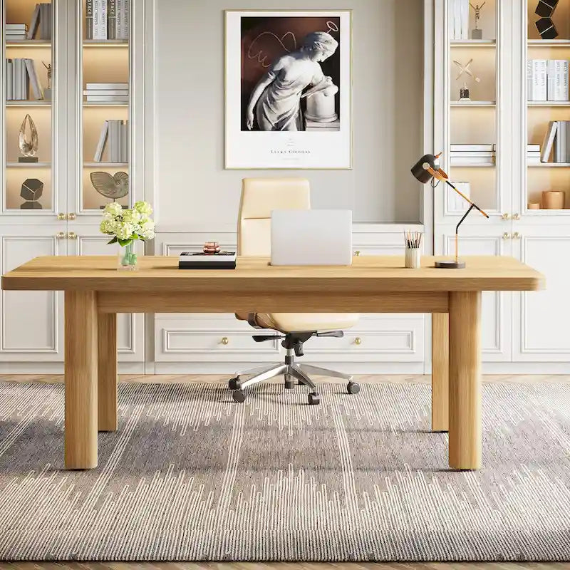 63  Large Office Computer Desk, Executive Desk with Solid Wood Legs