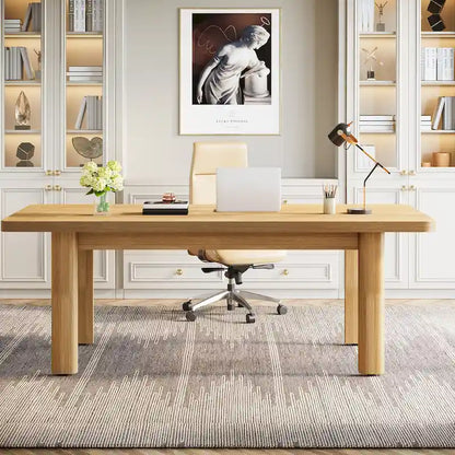 63  Large Office Computer Desk, Executive Desk with Solid Wood Legs