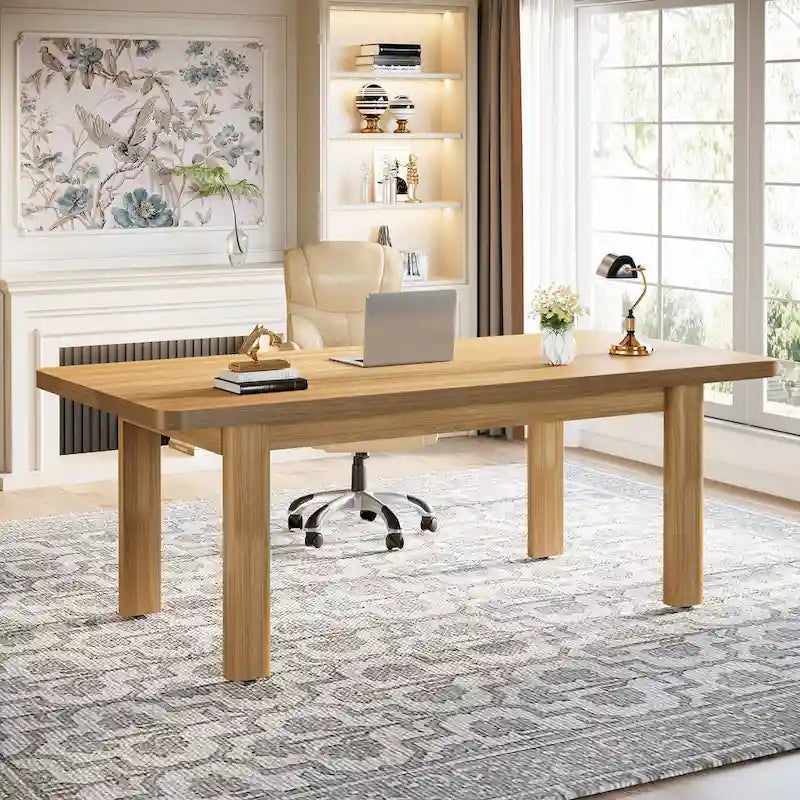 63  Large Office Computer Desk, Executive Desk with Solid Wood Legs