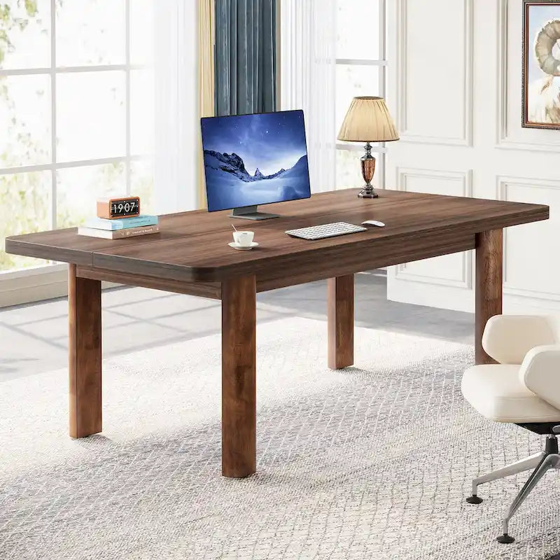 63  Large Office Computer Desk, Executive Desk with Solid Wood Legs