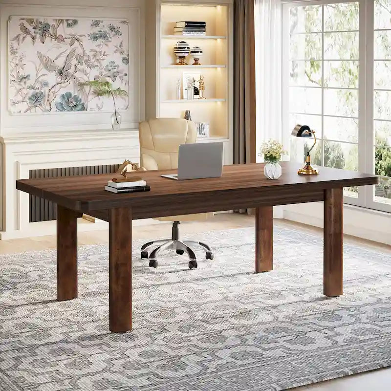 63  Large Office Computer Desk, Executive Desk with Solid Wood Legs