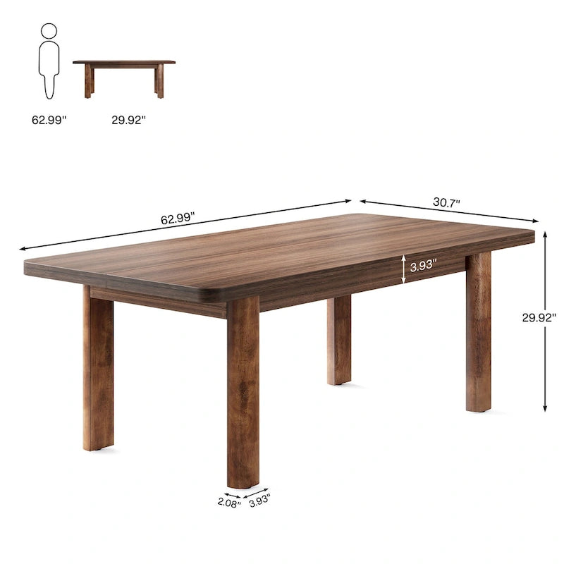 63  Large Office Computer Desk, Executive Desk with Solid Wood Legs