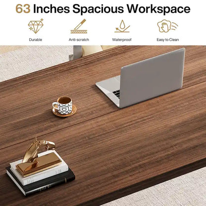 63  Large Office Computer Desk, Executive Desk with Solid Wood Legs