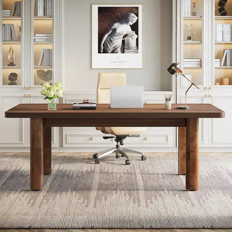 63  Large Office Computer Desk, Executive Desk with Solid Wood Legs