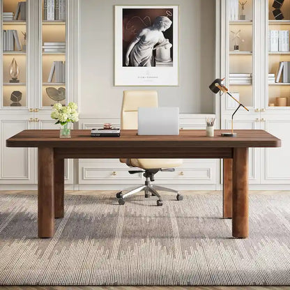 63  Large Office Computer Desk, Executive Desk with Solid Wood Legs