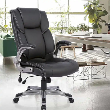 High Back Executive Office Chair with Padded Flip-up Arms, Adjustable Tilt Lock, Swivel Rolling Chair for Adult Working Study