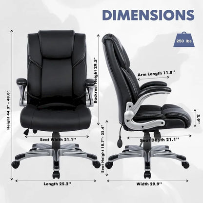 High Back Executive Office Chair with Padded Flip-up Arms, Adjustable Tilt Lock, Swivel Rolling Chair for Adult Working Study