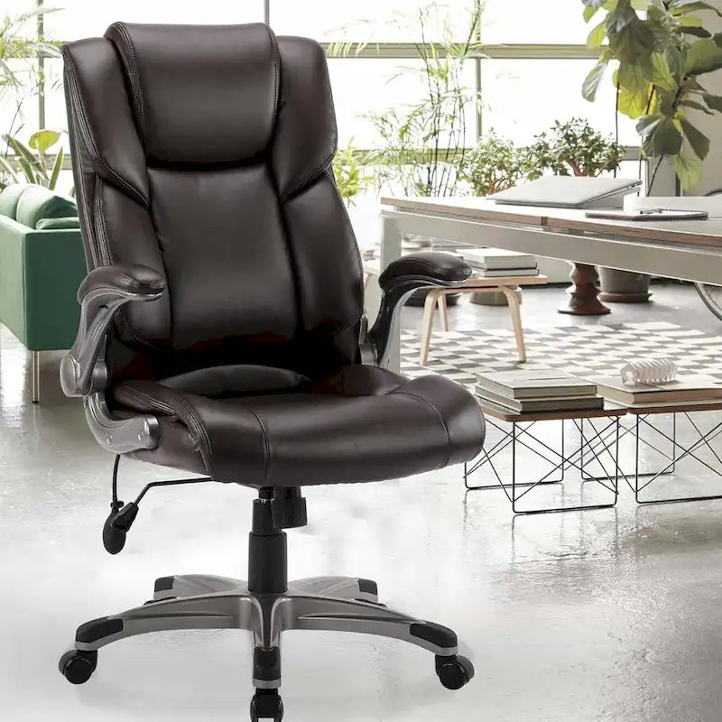 High Back Executive Office Chair with Padded Flip-up Arms, Adjustable Tilt Lock, Swivel Rolling Chair for Adult Working Study