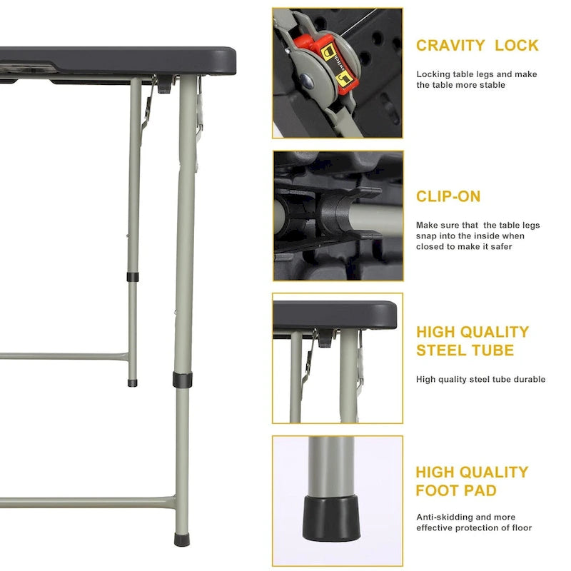 SUGIFT 4 Foot Folding Table Black Indoor Outdoor Folding Card Table