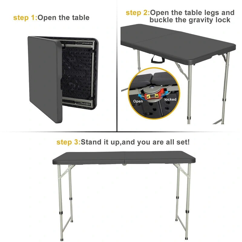 SUGIFT 4 Foot Folding Table Black Indoor Outdoor Folding Card Table
