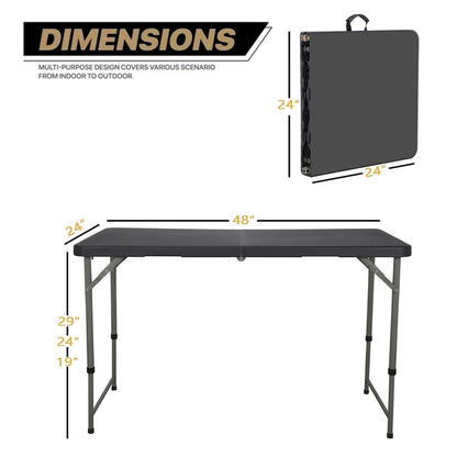 SUGIFT 4 Foot Folding Table Black Indoor Outdoor Folding Card Table