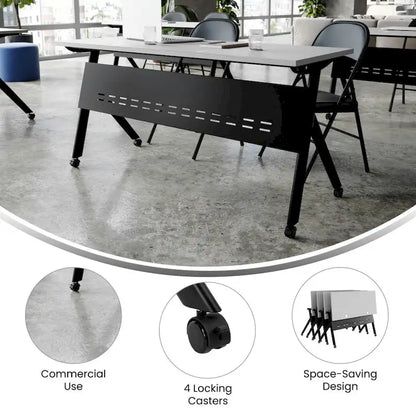Commercial Nesting Flip Training Table with Steel Frame and Y-Legs - 23.5W x 60D x 30H