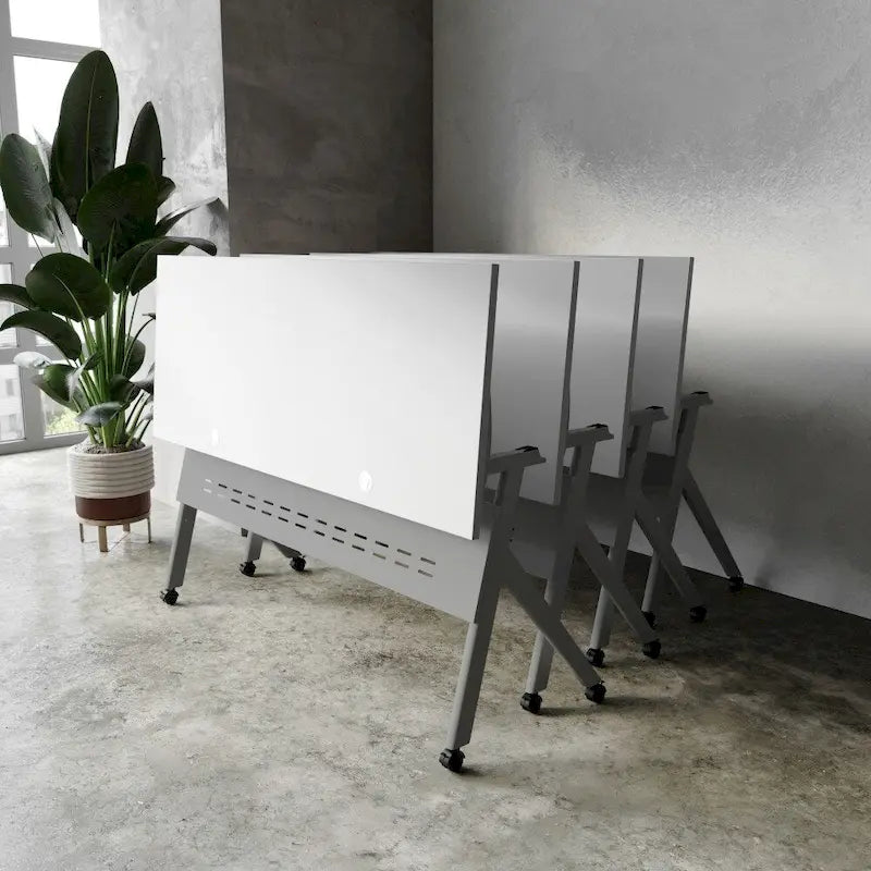 Commercial Nesting Flip Training Table with Steel Frame and Y-Legs - 23.5W x 60D x 30H