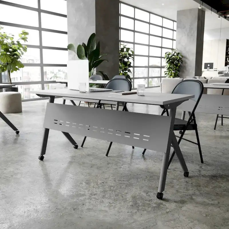 Commercial Nesting Flip Training Table with Steel Frame and Y-Legs - 23.5W x 60D x 30H