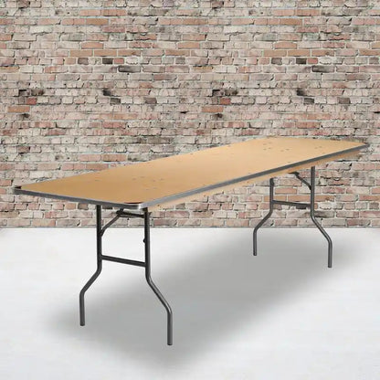 8-Foot Rectangular Birchwood Folding Banquet Table with Corner Guards