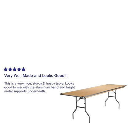 8-Foot Rectangular Birchwood Folding Banquet Table with Corner Guards