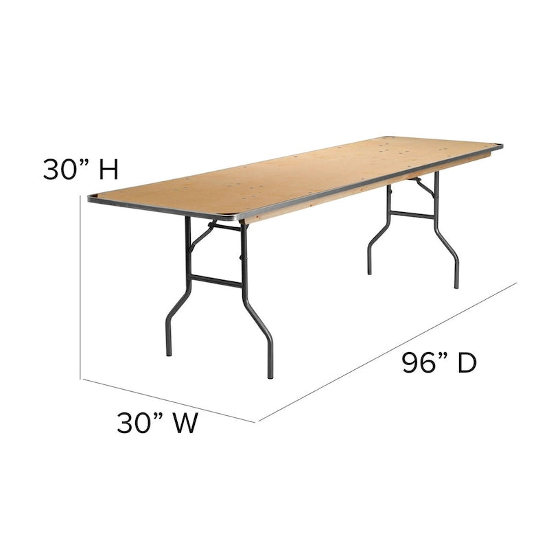 8-Foot Rectangular Birchwood Folding Banquet Table with Corner Guards