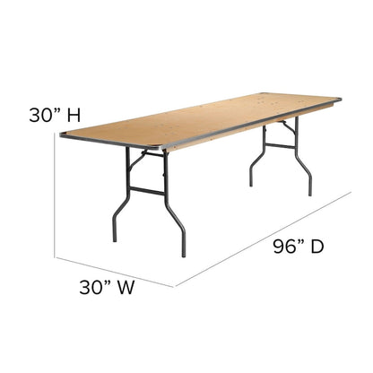 8-Foot Rectangular Birchwood Folding Banquet Table with Corner Guards