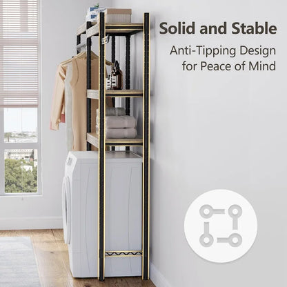 5 Tier Wood Over The Washer and Dryer Storage Shelf with Drying Clothes Racks Laundry Room Shelf Organization and Storage