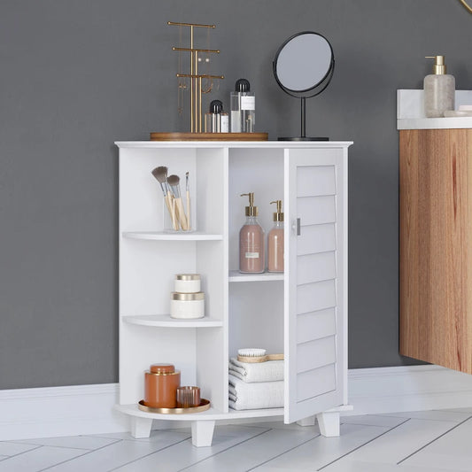 RiverRidge Brookfield Single Door Floor Bathroom Laundry Storage Cabinet Organizer; Adjustable and Fixed Shelves - White