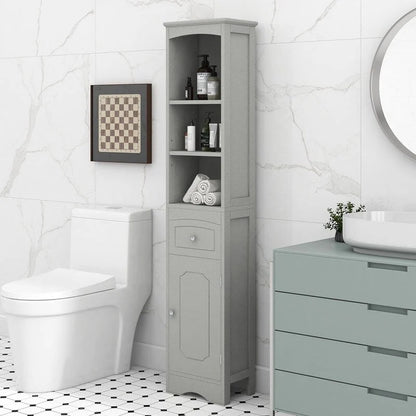 67  Tall Bathroom Organizers and Cabinet, Freestanding Storage Cabinet with Drawer, Door and Adjustable Shelves