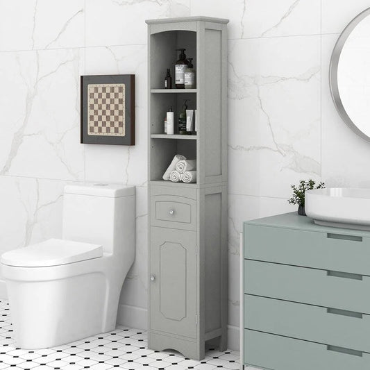 67  Tall Bathroom Organizers and Cabinet, Freestanding Storage Cabinet with Drawer, Door and Adjustable Shelves