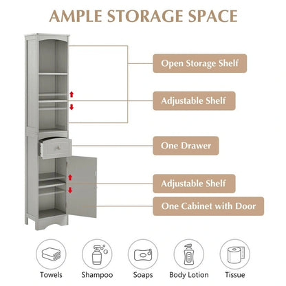 67  Tall Bathroom Organizers and Cabinet, Freestanding Storage Cabinet with Drawer, Door and Adjustable Shelves