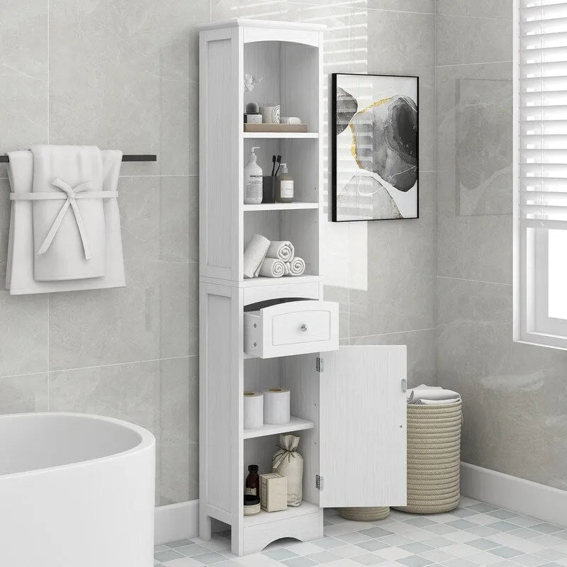 67  Tall Bathroom Organizers and Cabinet, Freestanding Storage Cabinet with Drawer, Door and Adjustable Shelves