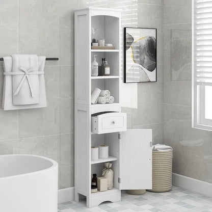 67  Tall Bathroom Organizers and Cabinet, Freestanding Storage Cabinet with Drawer, Door and Adjustable Shelves