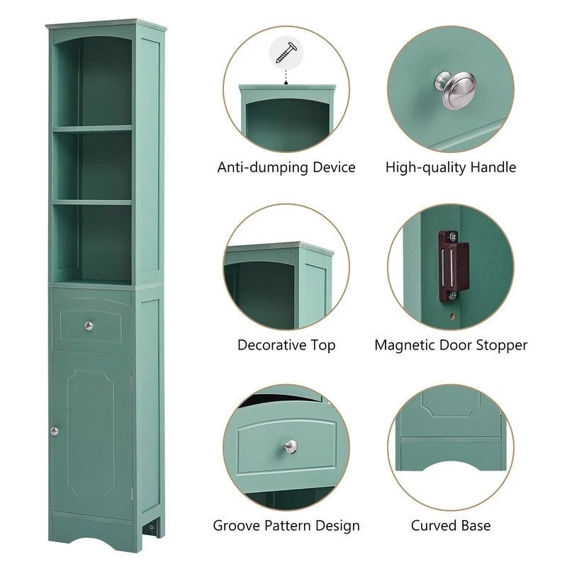67  Tall Bathroom Organizers and Cabinet, Freestanding Storage Cabinet with Drawer, Door and Adjustable Shelves