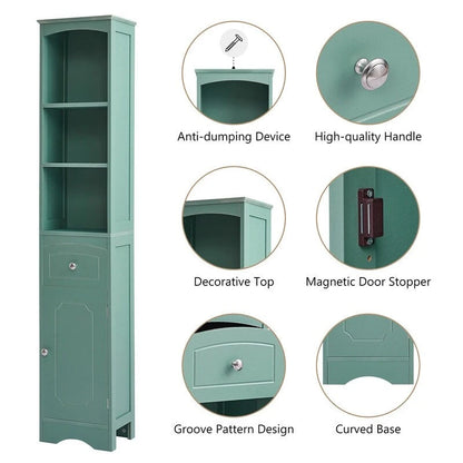 67  Tall Bathroom Organizers and Cabinet, Freestanding Storage Cabinet with Drawer, Door and Adjustable Shelves
