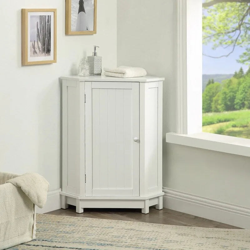 Grondin Modern Style Wooden Triangle Corner Accent Storage Cabinet with Interior Adjustable Shelves for Living Room Bathroom