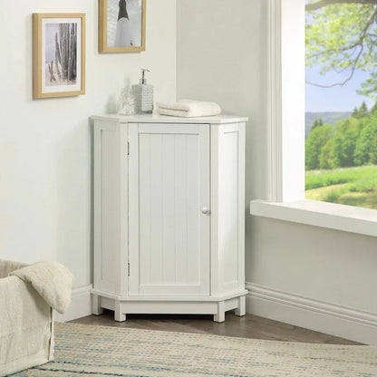Grondin Modern Style Wooden Triangle Corner Accent Storage Cabinet with Interior Adjustable Shelves for Living Room Bathroom