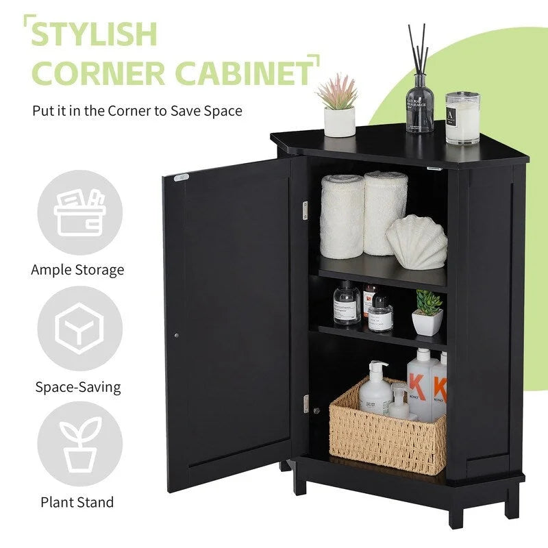 Grondin Modern Style Wooden Triangle Corner Accent Storage Cabinet with Interior Adjustable Shelves for Living Room Bathroom