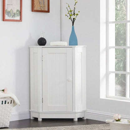 Grondin Modern Style Wooden Triangle Corner Accent Storage Cabinet with Interior Adjustable Shelves for Living Room Bathroom